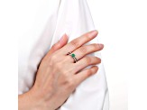 Round Emerald with White Sapphire Accents Sterling Silver Split Shank Ring, 0.60ctw