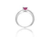Round Ruby with White Sapphire Accents Sterling Silver Split Shank Ring, 0.60ctw