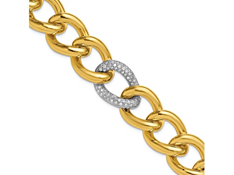 18K Yellow Gold with White Rhodium Diamond Curb 7.75-inch Bracelet 0.70ctw