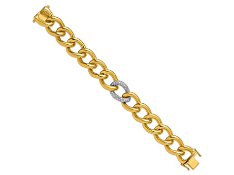 18K Yellow Gold with White Rhodium Diamond Curb 7.75-inch Bracelet 0.70ctw