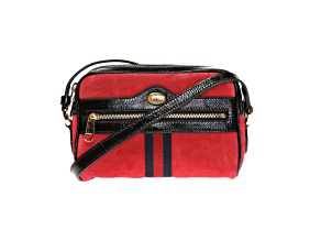 Gucci Ophidia Red Suede Patent Web Mini Shoulder Bag