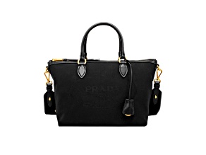 Prada Logo Jacquard Black Canvas Satchel Crossbody