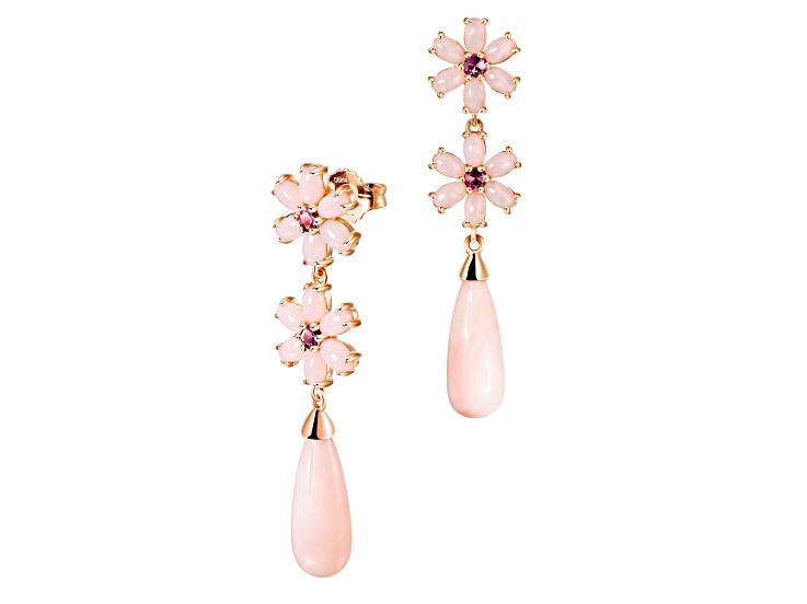 Pink Opal with Rhodolite Garnet 14K Rose Gold Over Sterling Silver Earrings 0.5Cttw