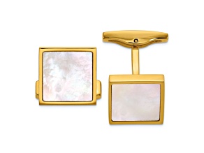 Stainless Steel Polished Yellow IP-plated Mother of Pearl Inlay Cuff Links