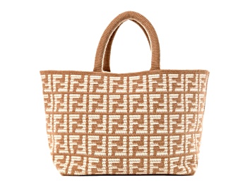 Picture of Fendi FF Cammello Beige Knitted Cashmere Large Shopper Tote Bag