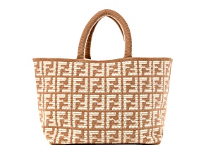 Fendi FF Cammello Beige Knitted Cashmere Large Shopper Tote Bag