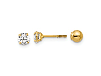 Picture of 14K Yellow Gold Polished Reversible Ball and Cubic Zirconia Earrings