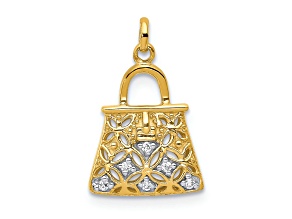 14K Two-tone Gold Textured Diamond Handbag Charm