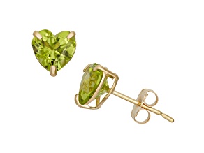 Peridot Heart Shape 10K Yellow Gold Stud Earrings, 1.7ctw