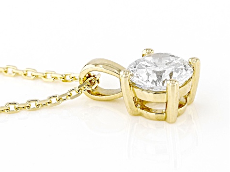 14K Yellow Gold Round IGI Certified Lab Grown Diamond Solitaire Pendant With Chain 1.0ct, F/VS2