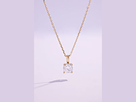 14K Yellow Gold Round IGI Certified Lab Grown Diamond Solitaire Pendant With Chain 1.0ct, F/VS2