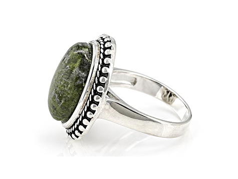 Sterling silver large green marble ring
