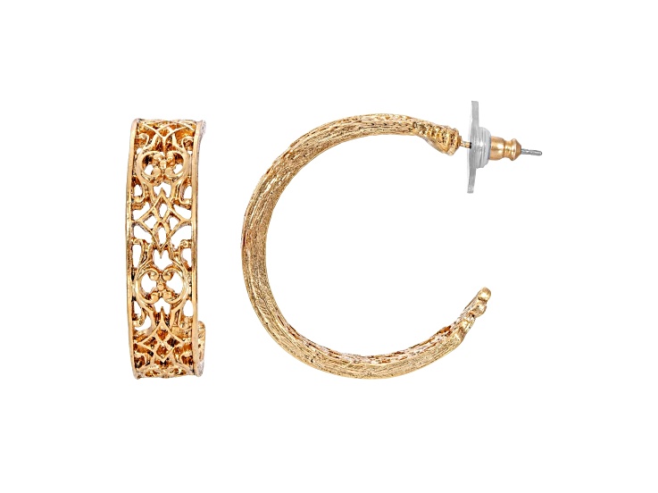 1928 Jewelry Gold-Tone Filigree Hoop Earrings