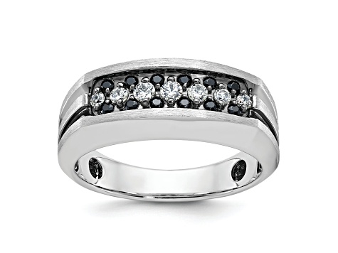 Rhodium Over 10K White Gold Men's Black and White Diamond Ring With Black Rhodium 0.55ctw