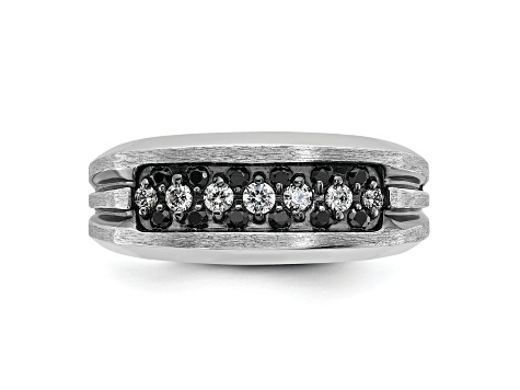 Rhodium Over 10K White Gold Men's Black and White Diamond Ring With Black Rhodium 0.55ctw