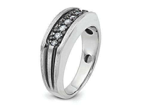 Rhodium Over 10K White Gold Men's Black and White Diamond Ring With Black Rhodium 0.55ctw