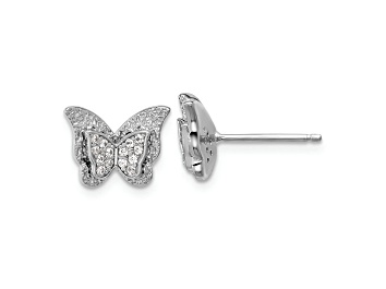 Picture of Rhodium Over Sterling Silver Polished Cubic Zirconia Butterfly Post Earrings