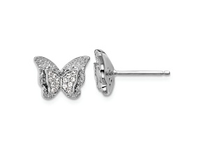 Rhodium Over Sterling Silver Polished Cubic Zirconia Butterfly Post Earrings