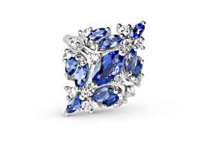 Rhodium Over Sterling Silver Marquise Tanzanite and White Zircon Ring 2.91ctw
