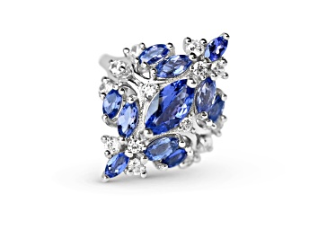 Picture of Rhodium Over Sterling Silver Marquise Tanzanite and White Zircon Ring 2.91ctw