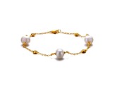 Freshwater Pearl & Cubic Zirconia, 14K Gold Plated over Sterling Silver Station Bracelet
