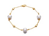Freshwater Pearl & Cubic Zirconia, 14K Gold Plated over Sterling Silver Station Bracelet