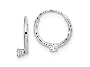Rhodium Over 14K White Gold Polished 2mm Cubic Zirconia on Small Endless Hoop Earrings