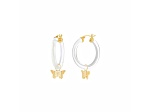 14K Yellow Gold Over Sterling Silver Acrylic Mini Butterfly Charm Hoop Earrings in Clear