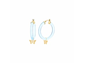 14K Yellow Gold Over Sterling Silver Lucite Mini Butterfly Charm Hoop Earrings in Pastel Blue