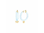 14K Yellow Gold Over Sterling Silver Acrylic Mini Butterfly Charm Hoop Earrings in Pastel Blue