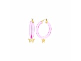 14K Yellow Gold Over Sterling Silver Acrylic Mini Butterfly Charm Hoop Earrings in Pink