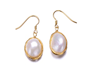 Baroque Pearl, 14k Yellow Gold Plated over Sterling Silver Hook Earrings
