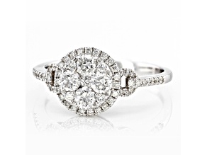 Circle Diamond Cluster Bail Ring 14K White Gold Ring 0.77 ctw