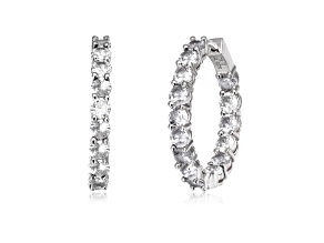 Clear Cubic Zirconia, Rhodium Over Brass Base Inside Out Hoop Earrings  6.9ctw