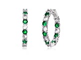 Rhodium White Gold Over Brass Base with Green Color Cubic Zirconia Inside Out Hoop Earrings