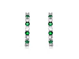 Rhodium White Gold Over Brass Base with Green Color Cubic Zirconia Inside Out Hoop Earrings