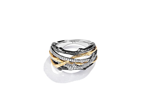 Star Wars™ Fine Jewelry The Dagobah White Diamond Rhodium Over Silver & 10k Yellow Gold Ring 0.15ctw