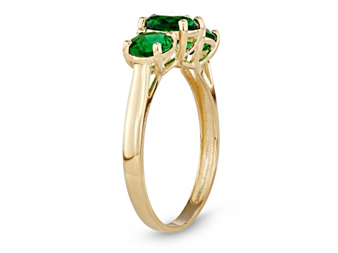 Emerald Simulant 3-Stone 10K Yellow Gold Ring 1.85ctw