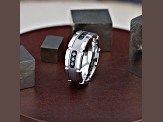 VALOR Grooved Tungsten Ring with Silver Inlay & Black Diamonds - 8mm