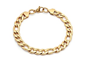 Men's 18K Yellow Gold Over Stainless Steel Figaro Link Bracelet