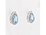 1.56ctw Pear Shaped Swiss Blue Topaz and Cubic Zirconia Rhodium Over Sterling Silver Earrings