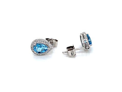 1.56ctw Pear Shaped Swiss Blue Topaz and Cubic Zirconia Rhodium Over Sterling Silver Earrings