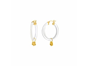 14K Yellow Gold Over Sterling Silver Lucite Mini Flower Charm Hoop Earrings in Clear