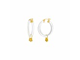 14K Yellow Gold Over Sterling Silver Acrylic Mini Flower Charm Hoop Earrings in Clear