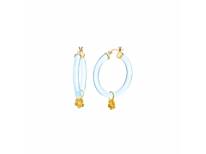 14K Yellow Gold Over Sterling Silver Lucite Mini Flower Charm Hoop Earrings in Blue