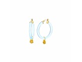14K Yellow Gold Over Sterling Silver Acrylic Mini Flower Charm Hoop Earrings in Blue