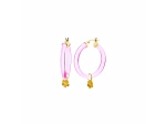 14K Yellow Gold Over Sterling Silver Acrylic Mini Flower Charm Hoop Earrings in Pink