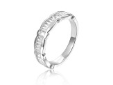 Baguette and Round White Topaz Sterling Silver Scalloped Design Band Ring, 0.33ctw