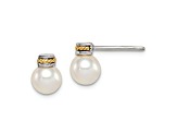 Sterling Silver Antiqued with 14K Accent Freshwater Cultured Pearl Earrings