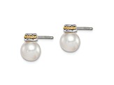 Sterling Silver Antiqued with 14K Accent Freshwater Cultured Pearl Earrings